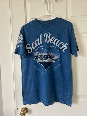 Affliction Seal Beach Graphic Tee - Blue with White Print